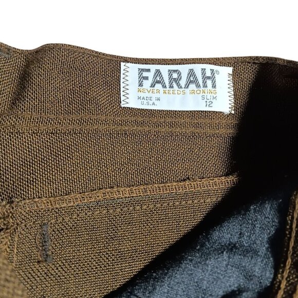 Vintage 1970's Boys 12 24x26 Slim Fit Trousers Brown Slinky Rayon Blend Mod USA - Picture 3 of 9